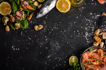 Seafood on a dark background