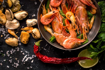 Seafood on a dark background