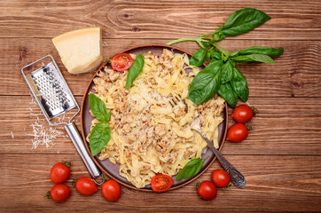 Traditional Italian pasta . Top view. 