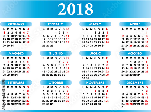  Italian Calendar 2018 With Festivities Stock Image And Royalty free 