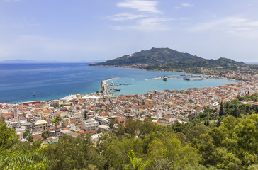 Naklejka premium Top view of the city and harbor Zakynthos, Greece