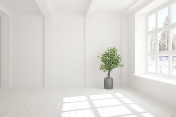 White empty room. Scandinavian interior design. 3D illustration