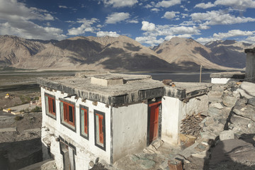 Obraz na płótnie Canvas View from monastery Diskit Gompa in Himalayan Nubra valley, India