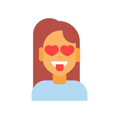 Profile Icon Female Emotion Avatar, Woman Cartoon Portrait Happy Smiling Face Showing Tongue Herat Shape Eyes Vector Illustration