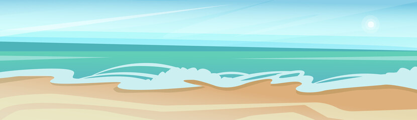 Fototapeta na wymiar Sea Shore Sand Beach Summer Vacation Blue Sky Flat Vector illustration