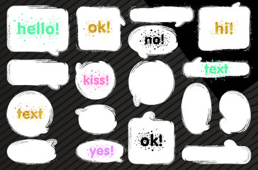 Vector speech bubbles, frames for dialog with example of text inside. Vector comic frames for text.

