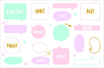 Vector speech bubbles, frames for dialog with example of text inside. Vector comic frames for text.
