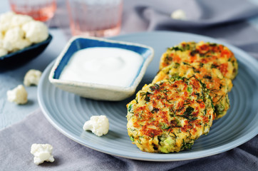 Cauliflower carrot green peas dill fritters