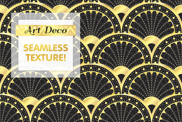 VECTOR eps 10. Art deco geometric Seamless pattern in black gold white colors. Gold and silver print.
