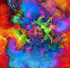 ornamental mandala in cosmic space, graphic effect.