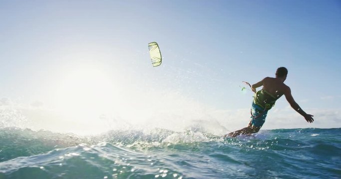 Young Man Kite Surfing in Slow Motion