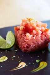 beef tartar with avocado and tomatoes