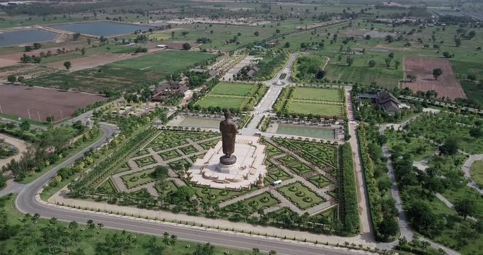Aerial photos, Aerial view of Statues of Buddha at Wat Thipsukhontharam,Kanchanaburi province,Thailand,Phra Buddha Metta,They are public domain or treasure of Buddhism
