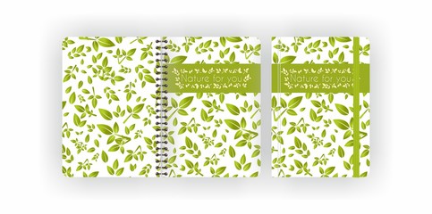 Notebook template. Notebook covers with leaves. Vector set. - obrazy, fototapety, plakaty