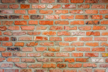 Old red brick wall texture background.