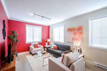 Fototapeta na wymiar Modern red living room interior design.