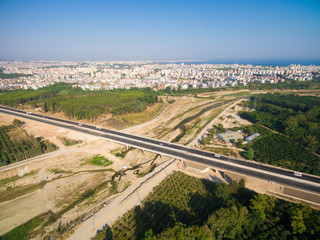 aireal drone top view photo of highway Antalya Turkey