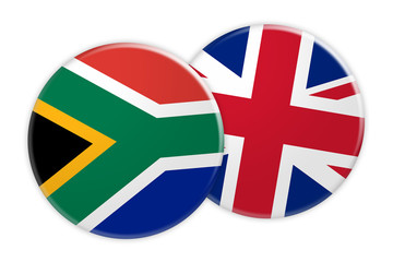 News Concept: South Africa Flag Button On UK Flag Button, 3d illustration on white background