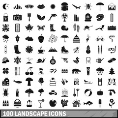 100 landscape icons set, simple style 