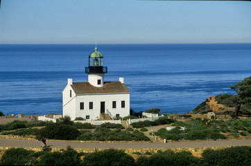 Fototapeta na wymiar Aerial of old Point Loma lighthouse in San Diego 