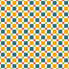 Fototapeta premium Seamless pattern made of colorful squares - yellow (orange), red, green and blue on white background, modern kid texture