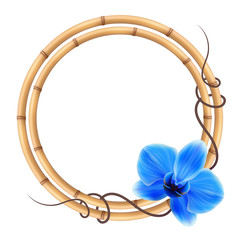 Реалистичная орхидея, круглая рамка из бамбука.