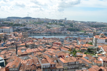 Fototapeta na wymiar Douro River High View from Clérigos Church Tower in Porto, Portugal