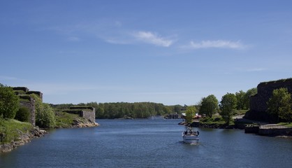Blue canal route on Suomenlinna, Helsink, Finland