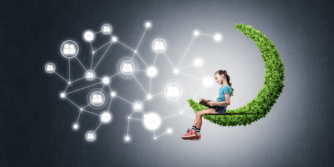 Fototapeta premium Idea of children Internet communication or online playing and el