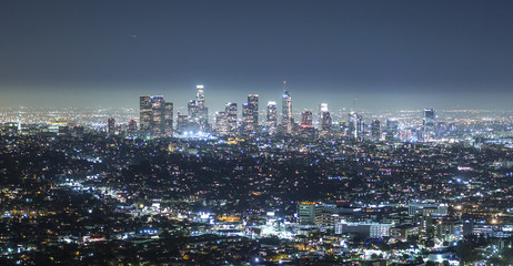 Aerial view over the city of Los Angeles by night - view from Griffith Observatory - LOS ANGELES -...