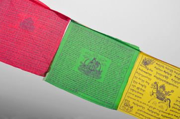Colorful Buddhism prayer flags (Dar Cho, lungta) wth Buddism symbols. - 158670327