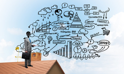 Concept of home security and privacy protection with camera headed man