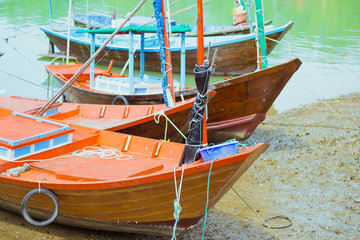 Fishing boats anchored at the beach.
