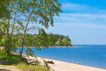 City Park "Berd spit" with a sandy coast. The confluence of the Ob and Berd