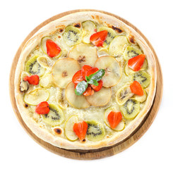 Fruit pizza over white background