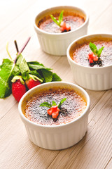 Trio of Creme Brûlée with Strawberries and Mint