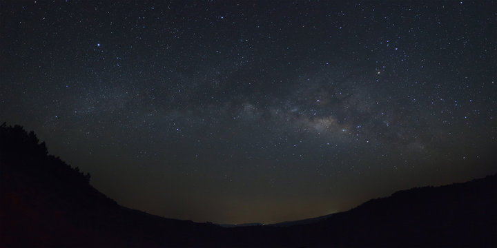 Panorama milkyway galaxy with stars and space dust in the universe