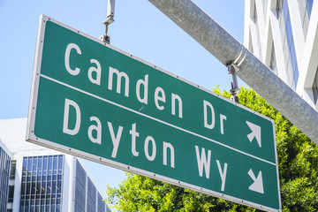 Street signs Camden Dr and Dayton Wy in Los Angeles - LOS ANGELES - CALIFORNIA - APRIL 20, 2017