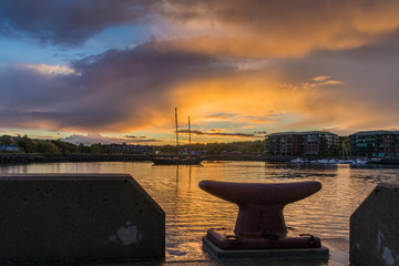 Sunset with sail board in the harbour at Dewolfe Park, Bedford, Nova Scotia, Canada