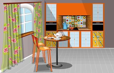 vector illustration with a beautiful modern kitchen interior