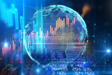 technical financial graph on digital earth 3d illustration