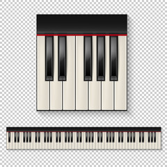 Realistic vector piano keys closeup isolated and keyboard icon set isolated on transparent background. Design template.