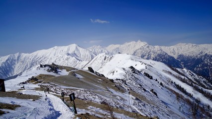 冬季燕岳登山。燕山荘裏手から大天井岳方面の稜線