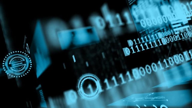 4K Abstrack background row of random digital binary text drop down with grain for technology and futuristic concept