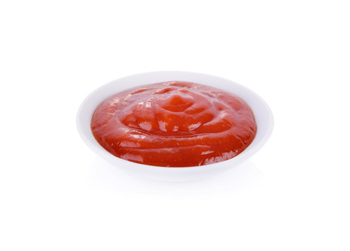 Ketchup In White Bowl On White Background