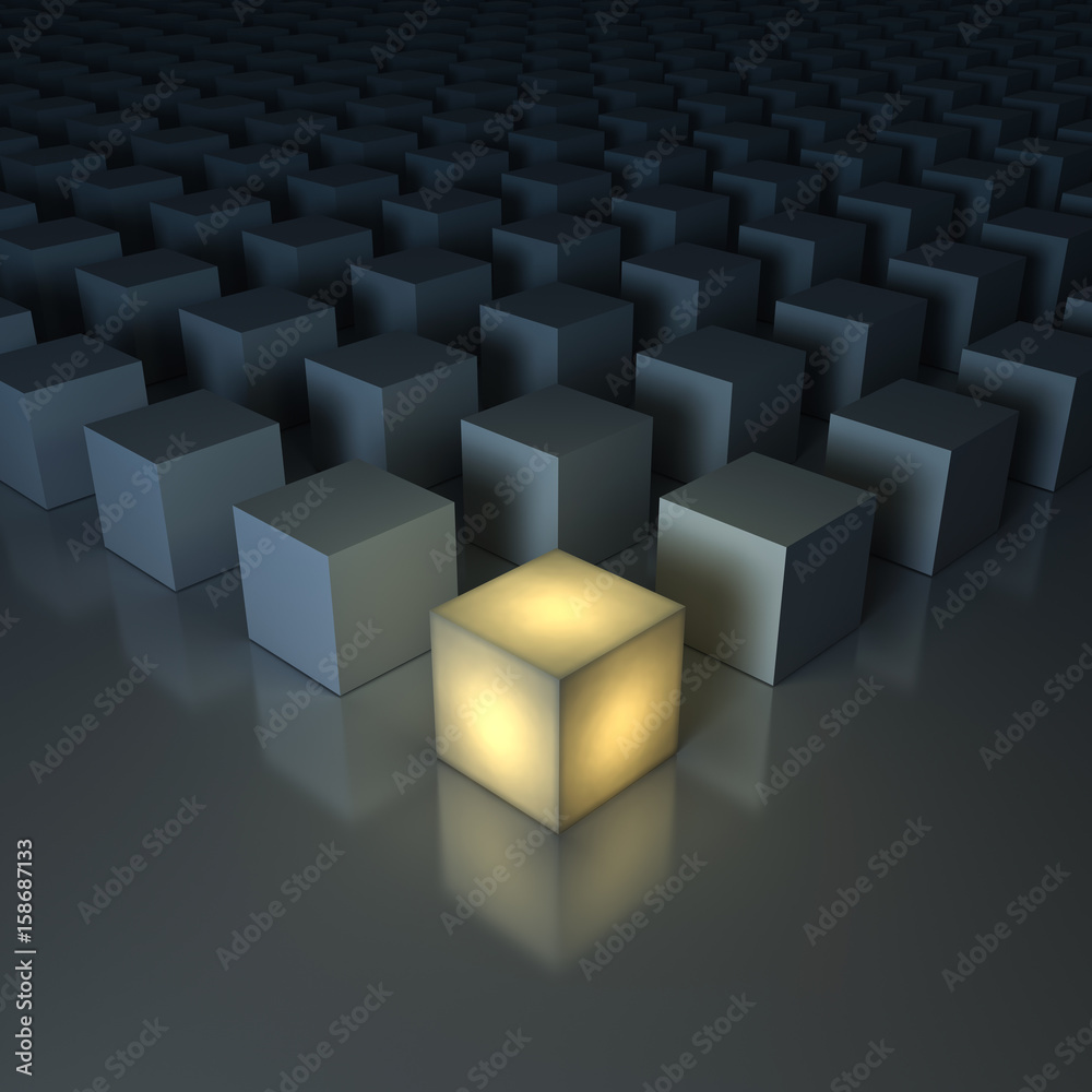 Leinwandbilder stand out from the crowd , different creative idea , leadership concepts , one glowing yellow light 