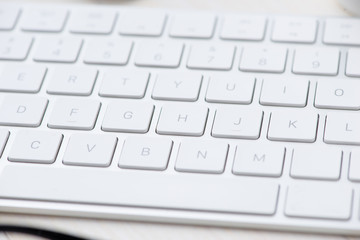 Closeup. White keys of Keyboard of a computer