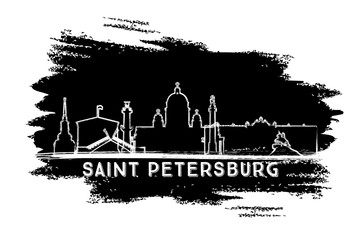 Saint Petersburg Skyline Silhouette. Hand Drawn Sketch.