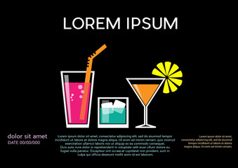 Cocktail party invitation. Vintage poster, vector black background in flat design