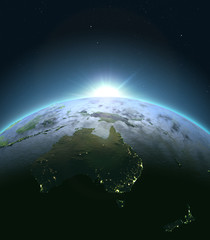 Australia from space during sunrise